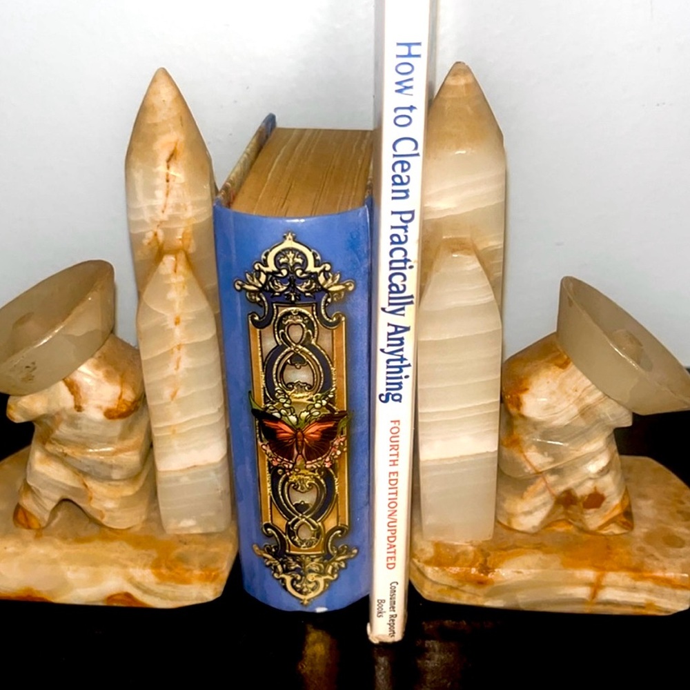 Vintage Stone Carved Onyx Sleeping Man In Desert with Sombrero Bookends - Picture 6 of 9
